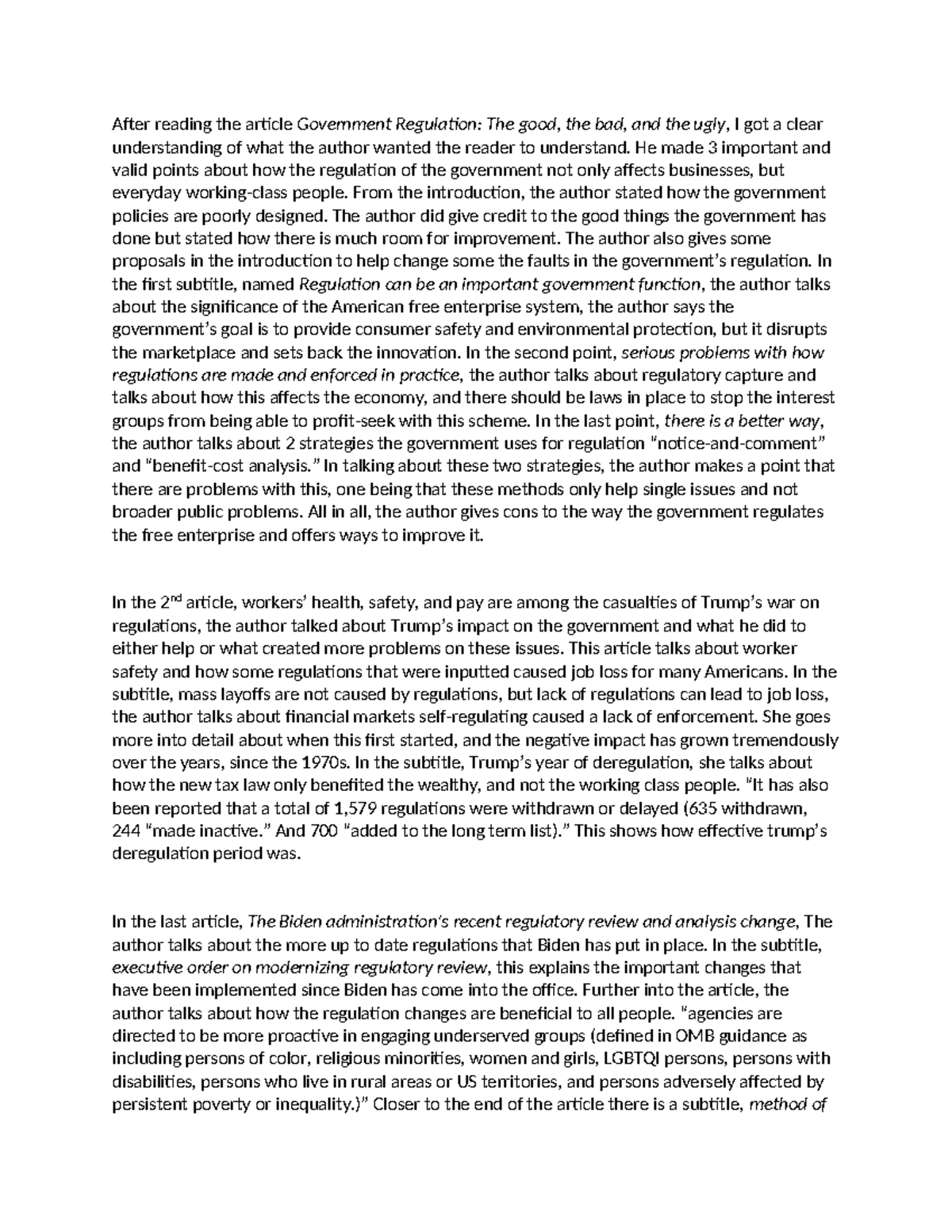 Report 4 - info - After reading the article Government Regulation: The ...