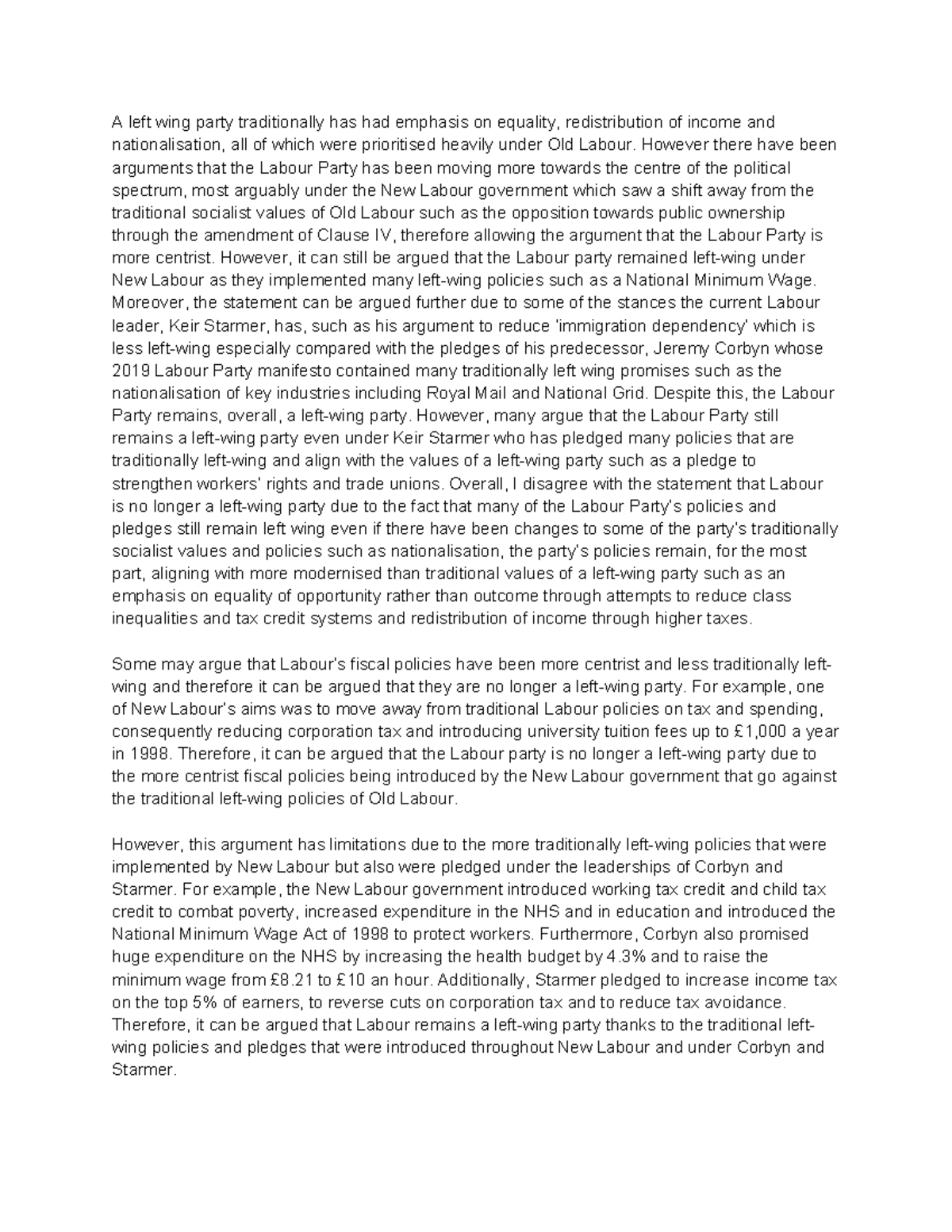 Labour Party Analysis: Left-Wing Roots vs. Centrist Shift (30) - Studocu
