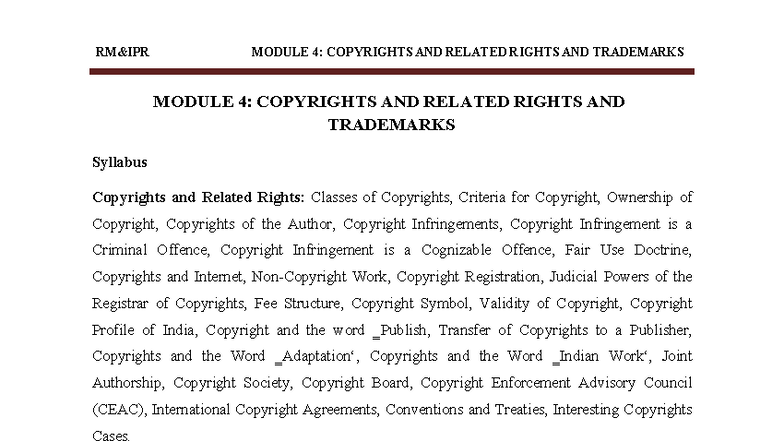 BRMK557 Module 4: Copyrights, Related Rights & Trademarks Overview ...