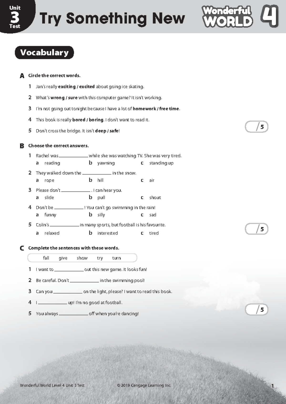 670260426 Wonderful World 4 Unit 3 Test Vocabulary & Grammar - Studocu
