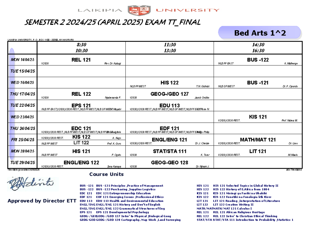 Semester 2 2024-2025 Final Exam Timetable (April 2025) - Studocu