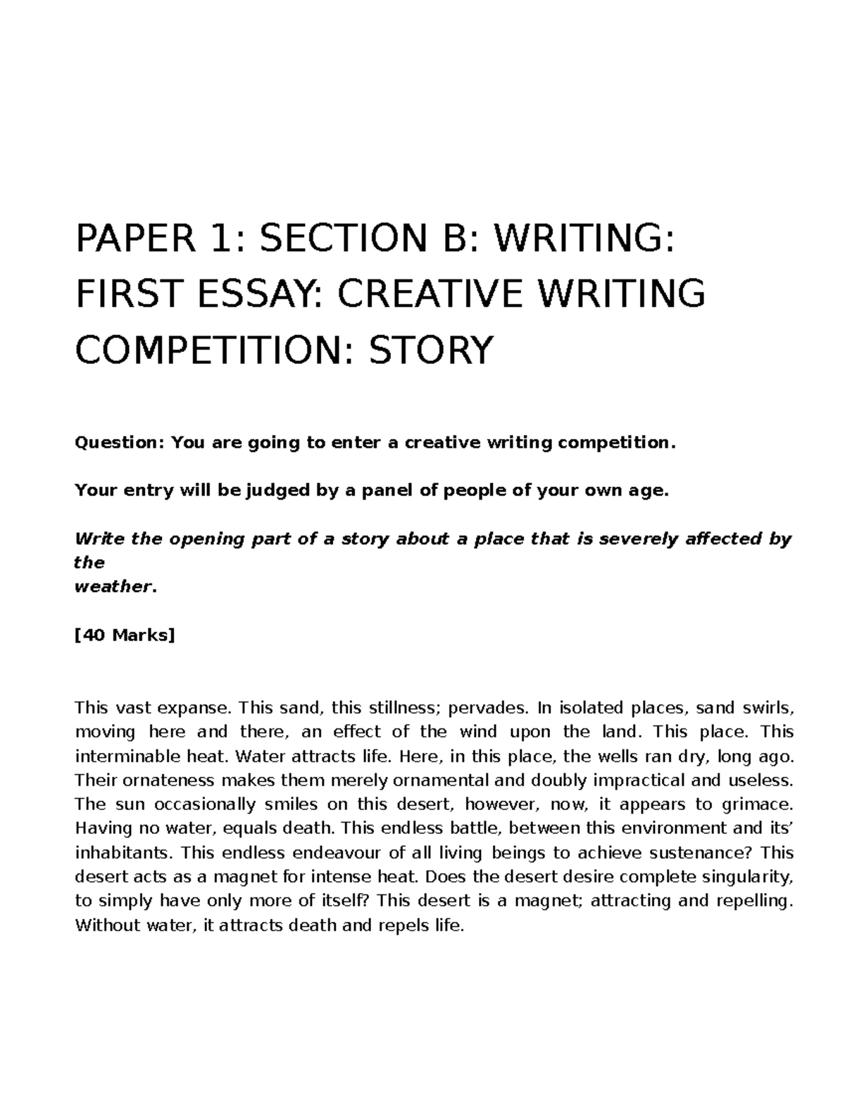 English Language Paper 1 Section B Creative Writing answers TES 2 