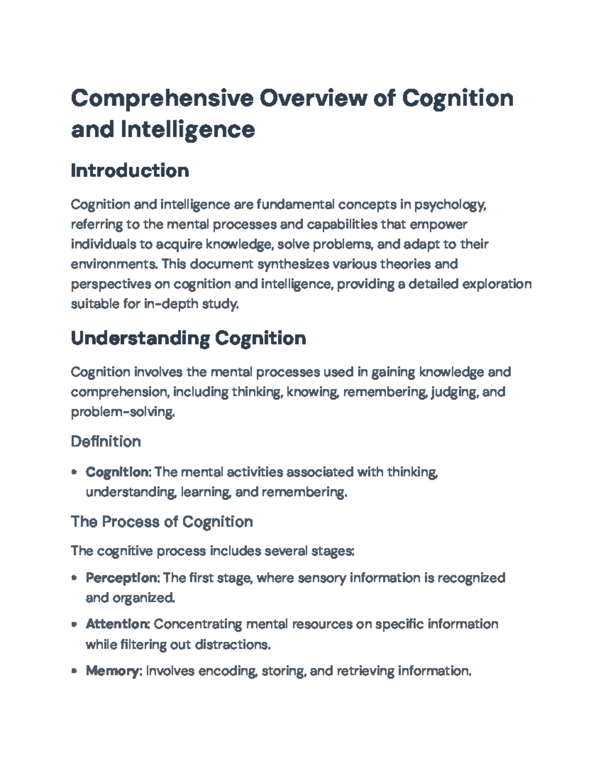 Cognition & Intelligence Overview: Key Theories & Processes (PSY101 ...