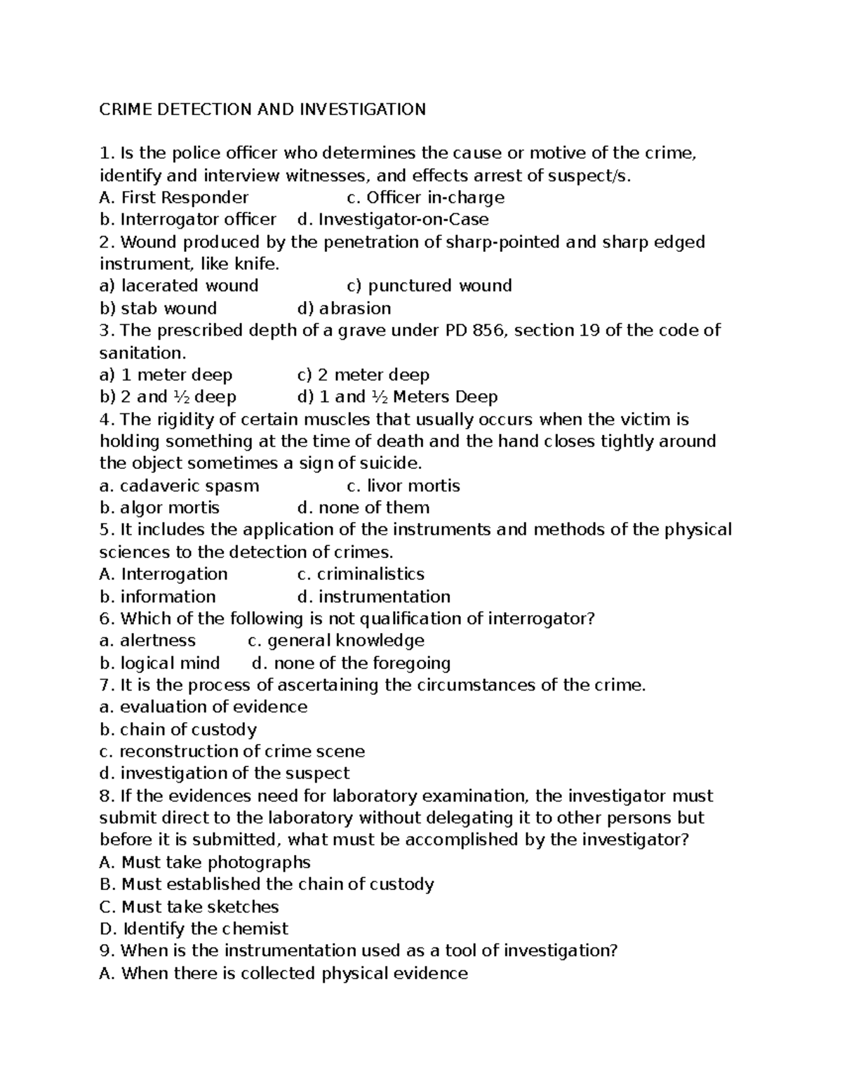 CDI 1: Crime Detection & Investigation Exam Review (50 Items) - Studocu