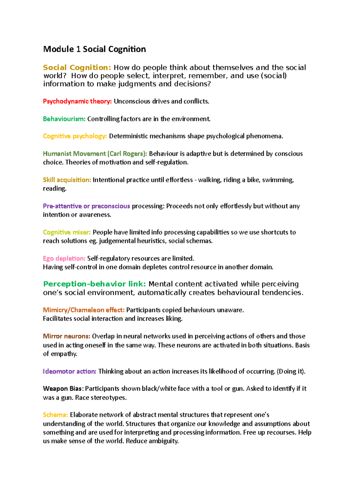 PSYC2001 Lecture Notes on Social Cognition and Self-Concept - Studocu