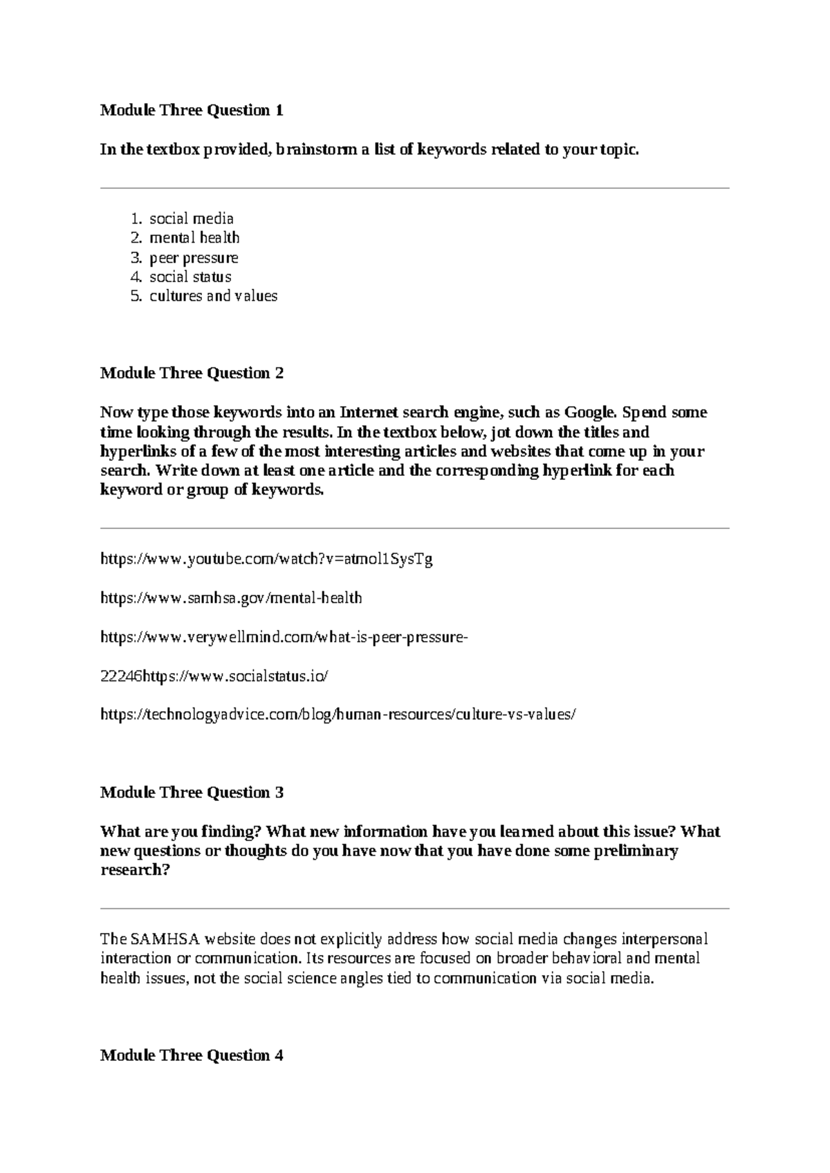 Module 3 Short Response: Social Media & Mental Health Insights - Studocu