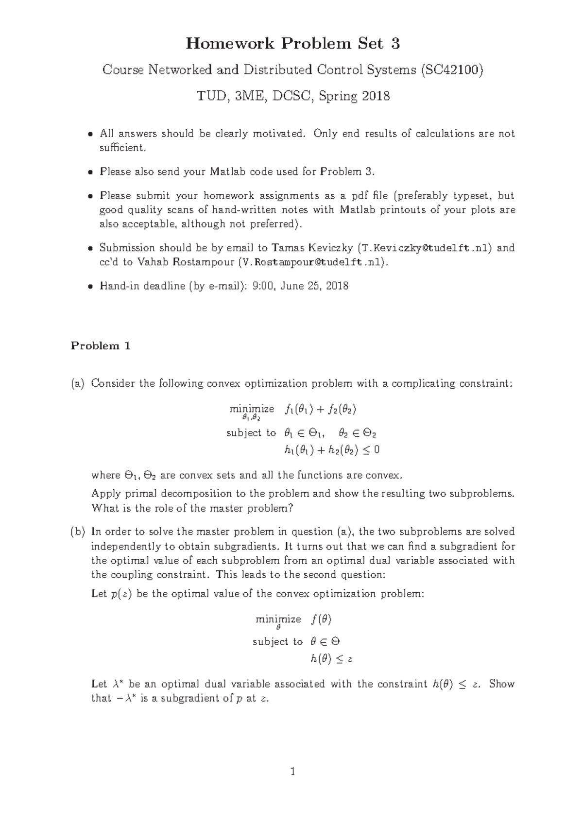 SC42100 Problem Set 3 Homework - Networked and Distributed Control ...
