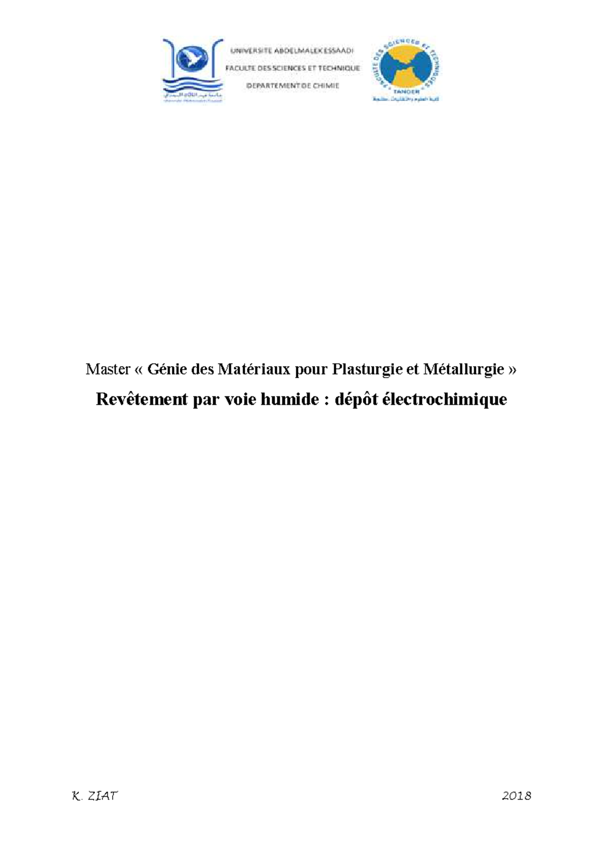 Polycopié de Cours GMPMK : Revêtement par Voie Humide et Dépôt ...