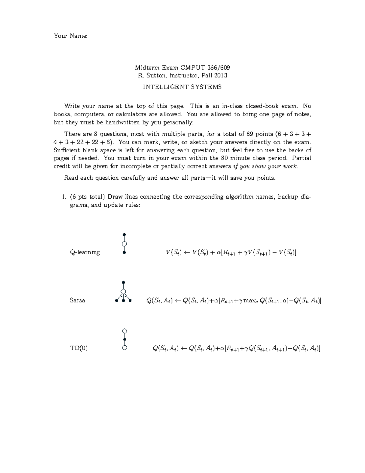 Midterm Exam Notes for Intelligent Systems CMPUT 2013 - Studocu