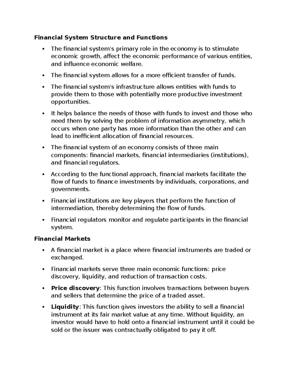Financial System Structure and Functions: An Overview (FIN 101) - Studocu