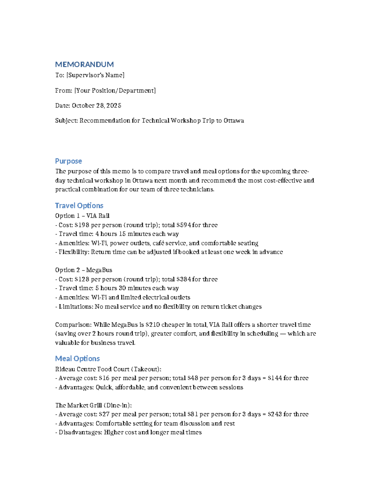 Memo Report: Technical Workshop Trip Recommendations - Studocu