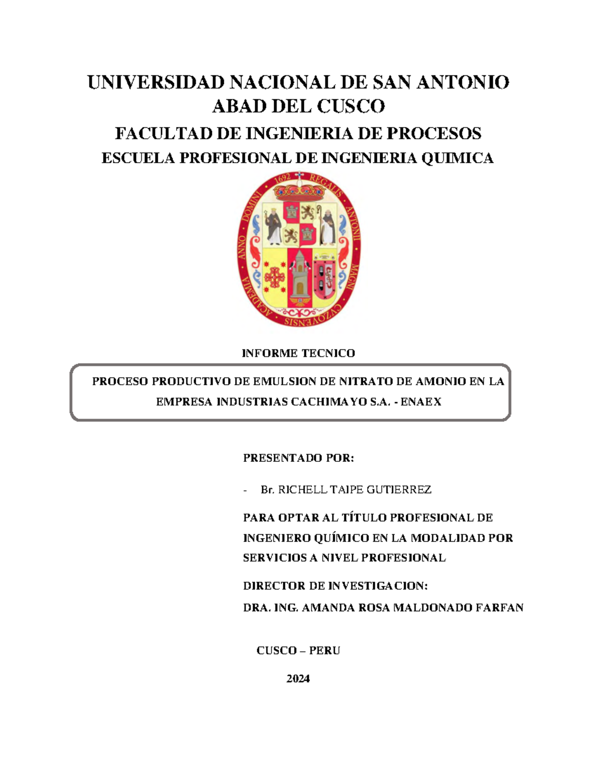 Informe Técnico: Proceso Productivo de Emulsión de Nitrato de Amonio - - Document Preview