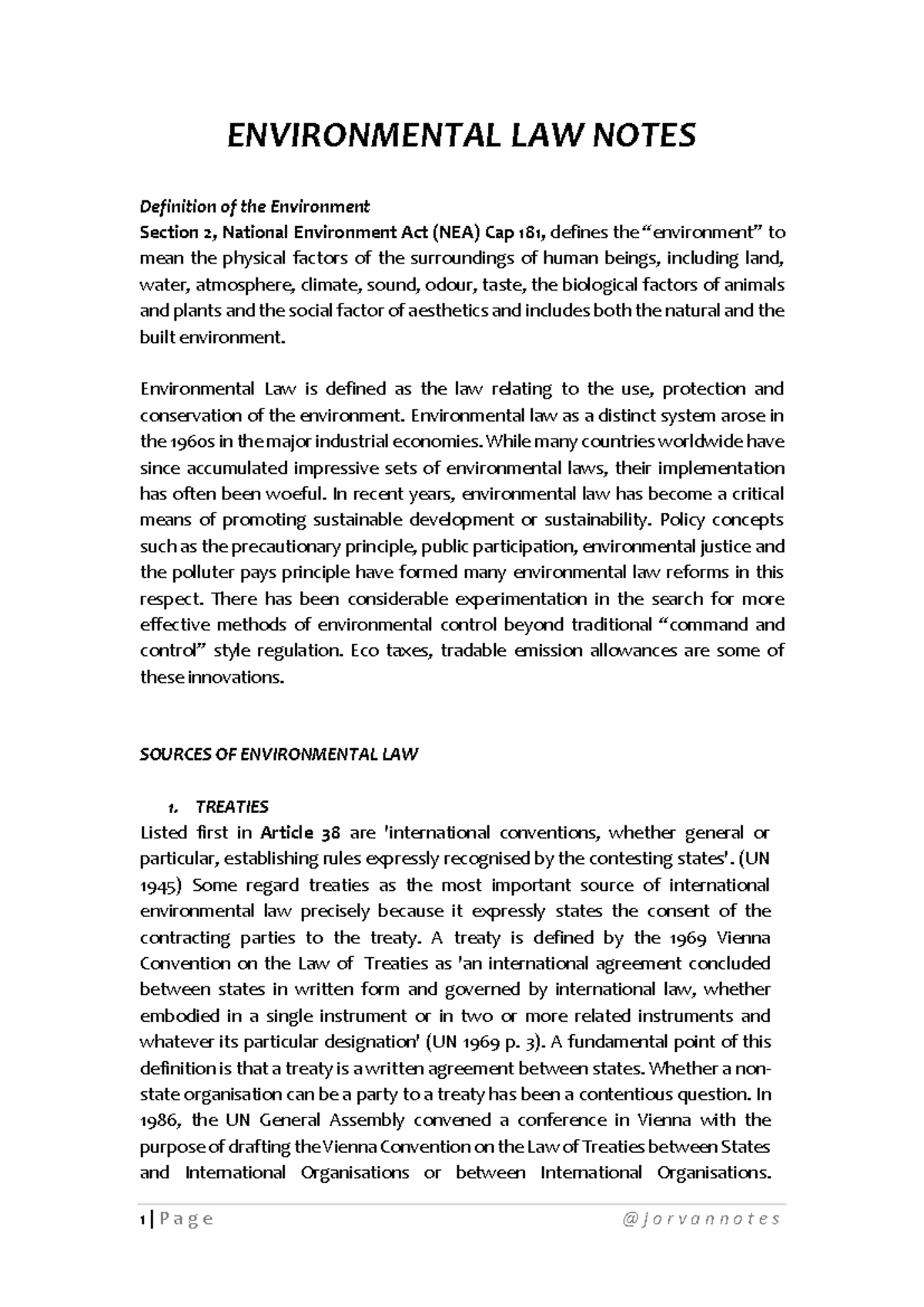ENVIRONMENTAL LAW NOTES: Overview and Key Principles (NEA Cap 181 ...