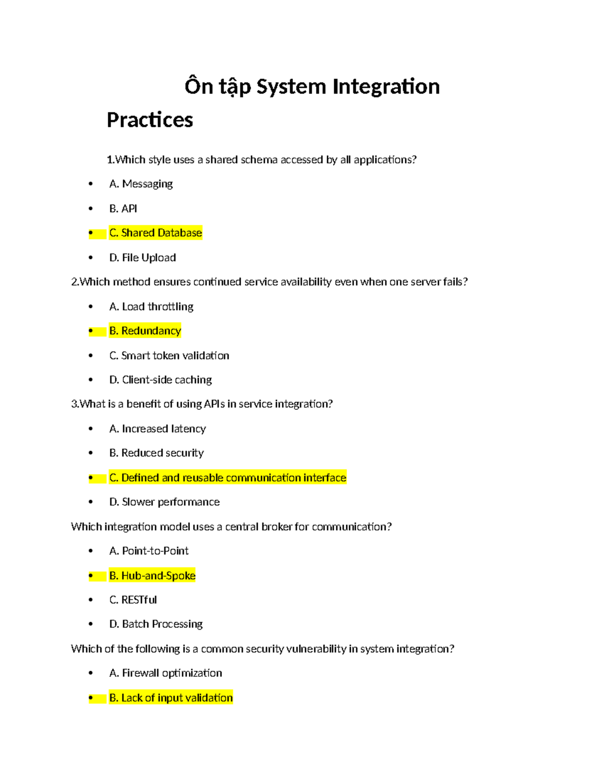 Ôn tập System Integration Practices: Key Concepts & Challenges - Studocu
