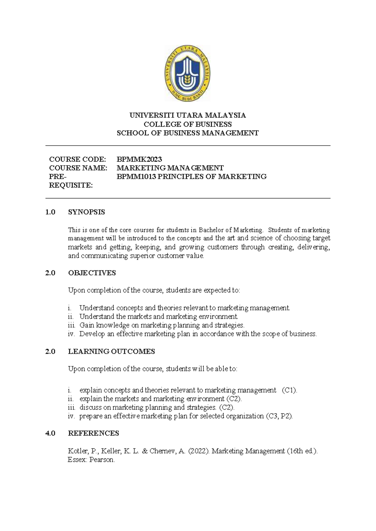 BPMMK2023 Marketing Management Syllabus Overview 2023 - Studocu