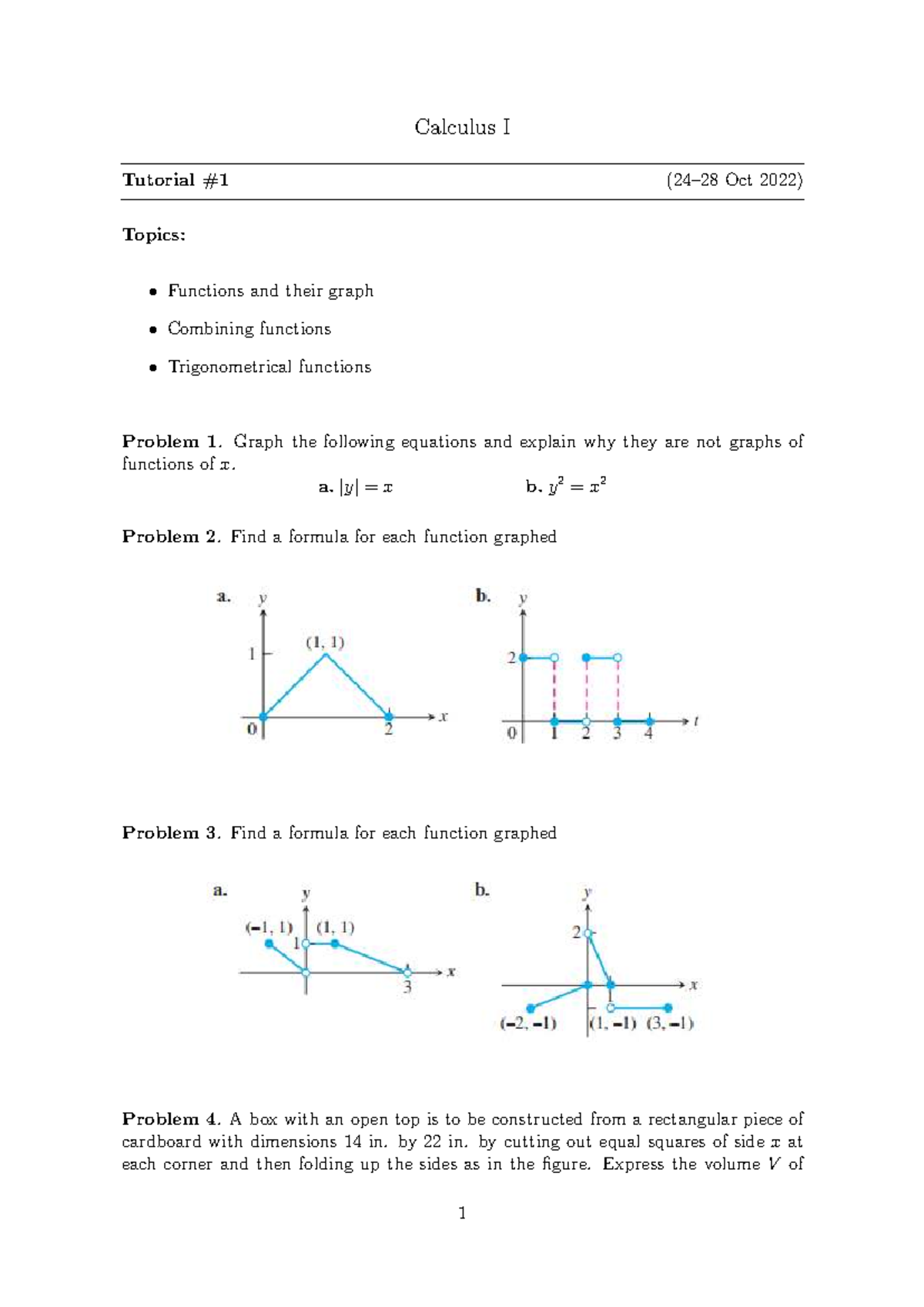 Calculus I - Tutorial 1: Functions, Graphs, and Volume Problems - Studocu