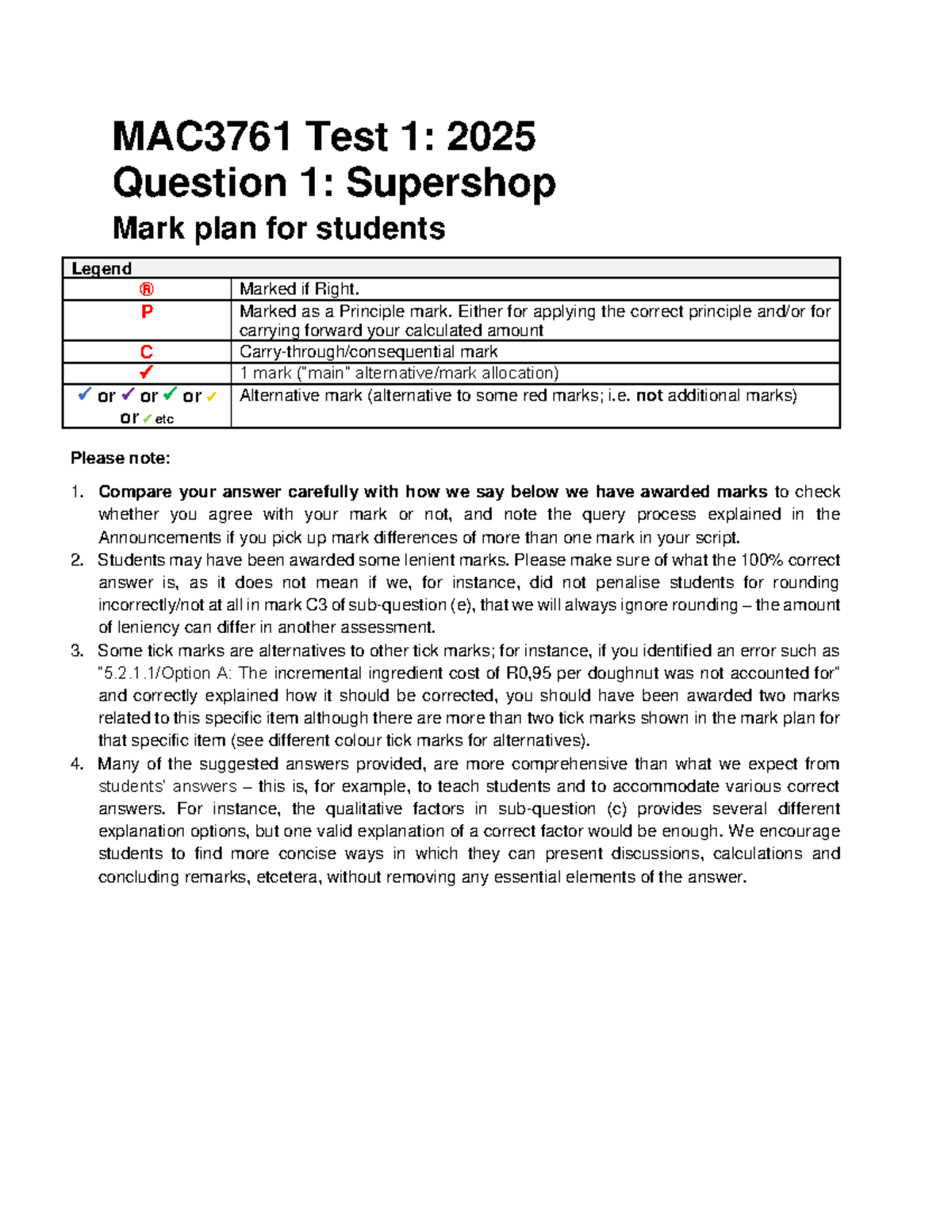 MAC3761 Test 1 2025: Supershop Marking Plan and Guidelines - Studocu