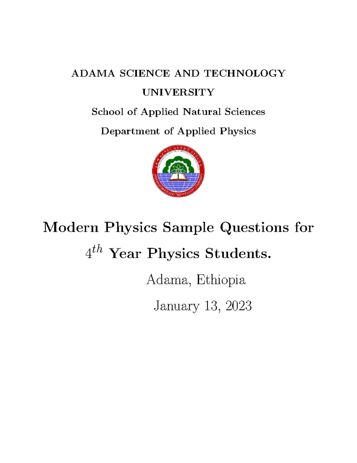 Modern Physics Sample Questions for 4th Year Physics Students - Studocu
