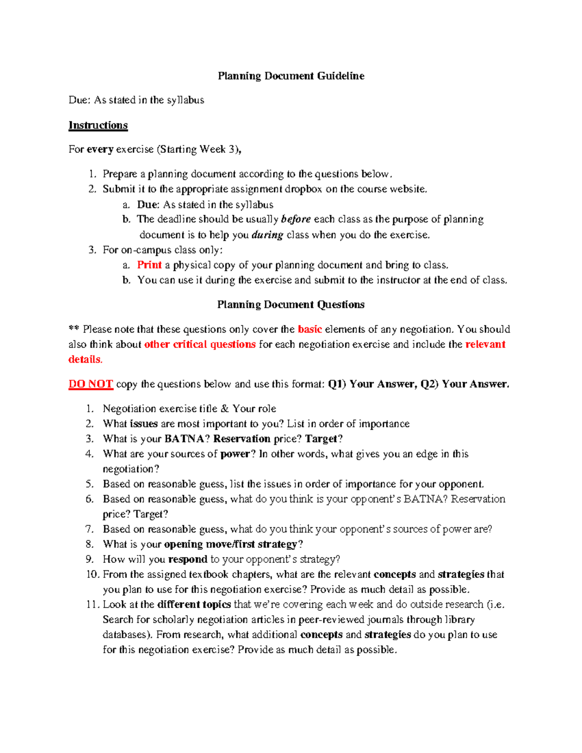 Planning Document Guideline - Prepare a planning document according to ...