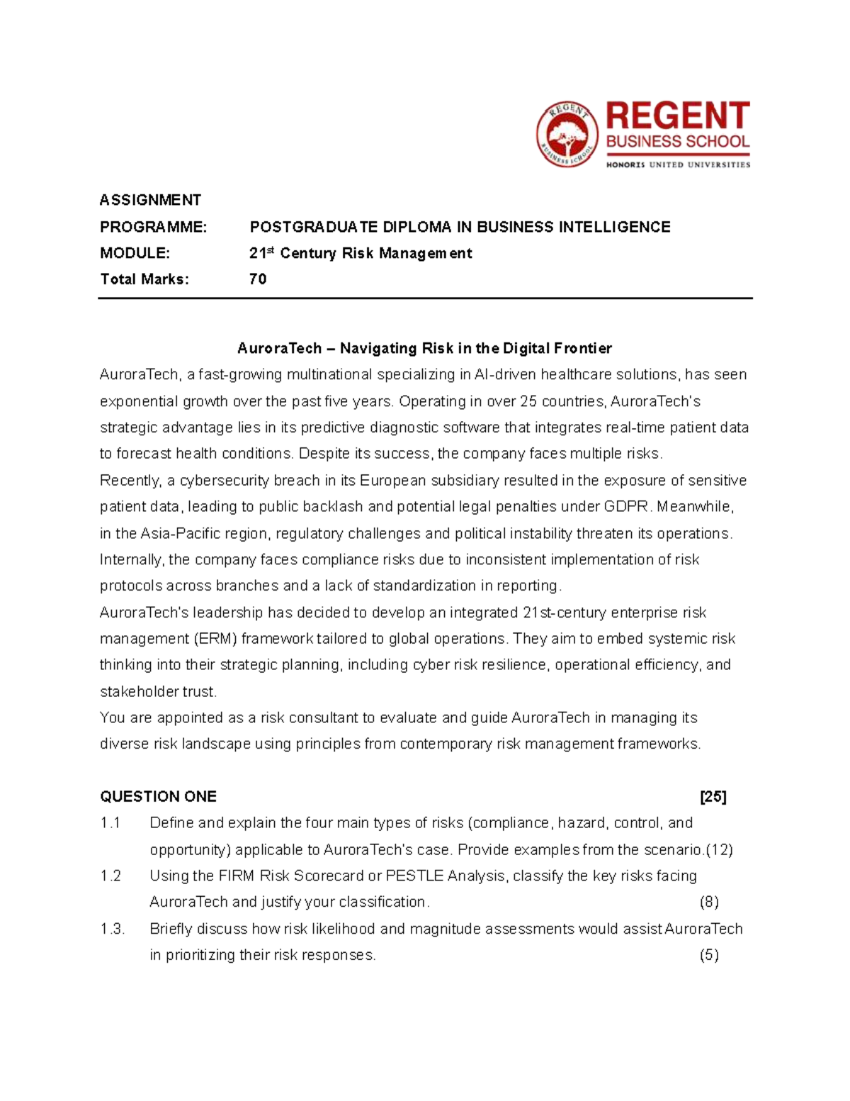 PDBI Assignment: Navigating Risks in 21st Century Business Intelligence ...