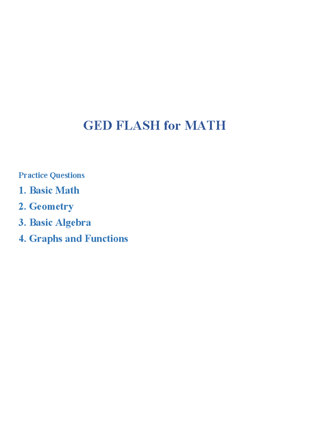 GED Flash for MATH - Thanks - GED FLASH for MATH Practice Questions 1