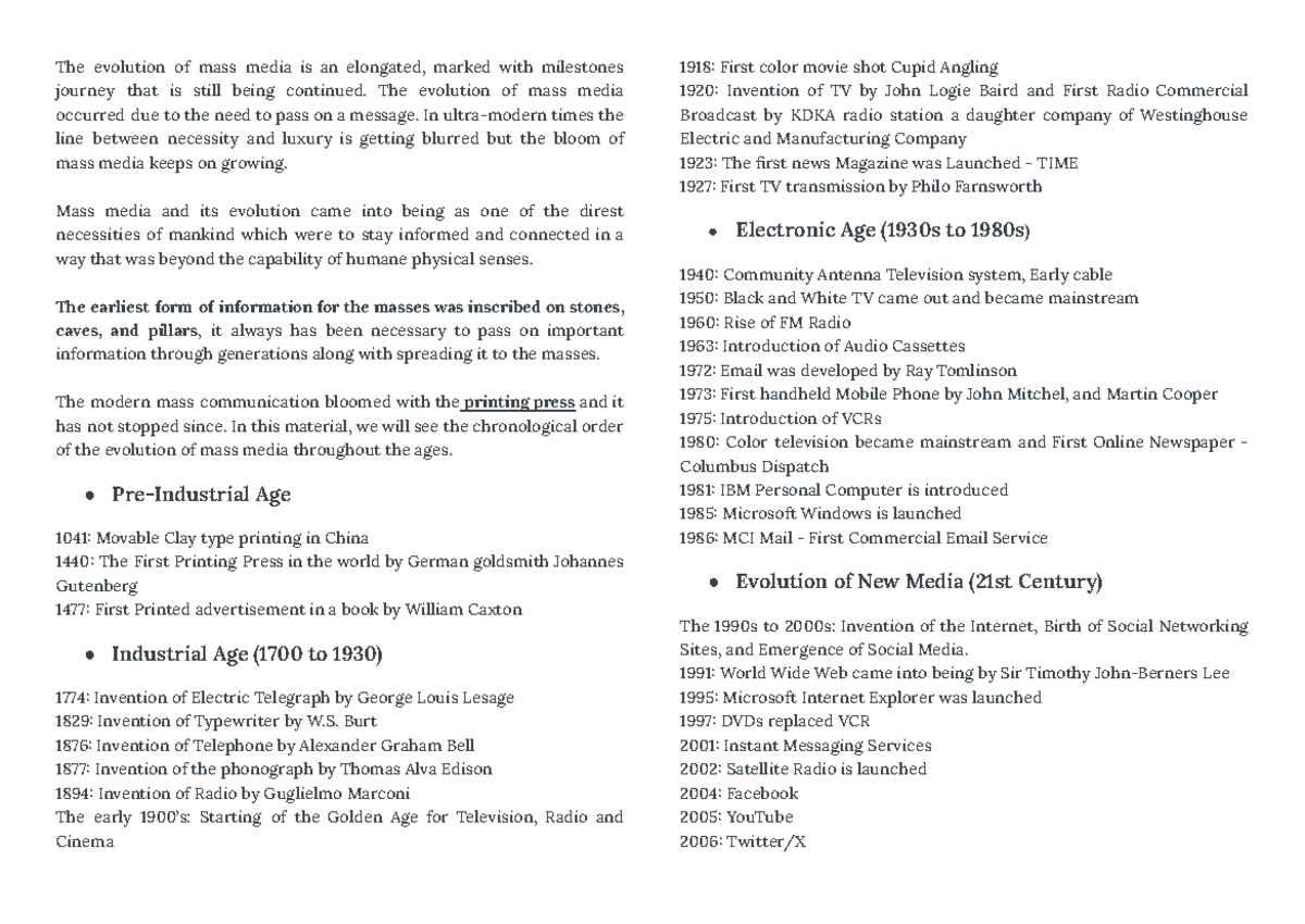Language and Media - The evolution of mass media is an elongated ...