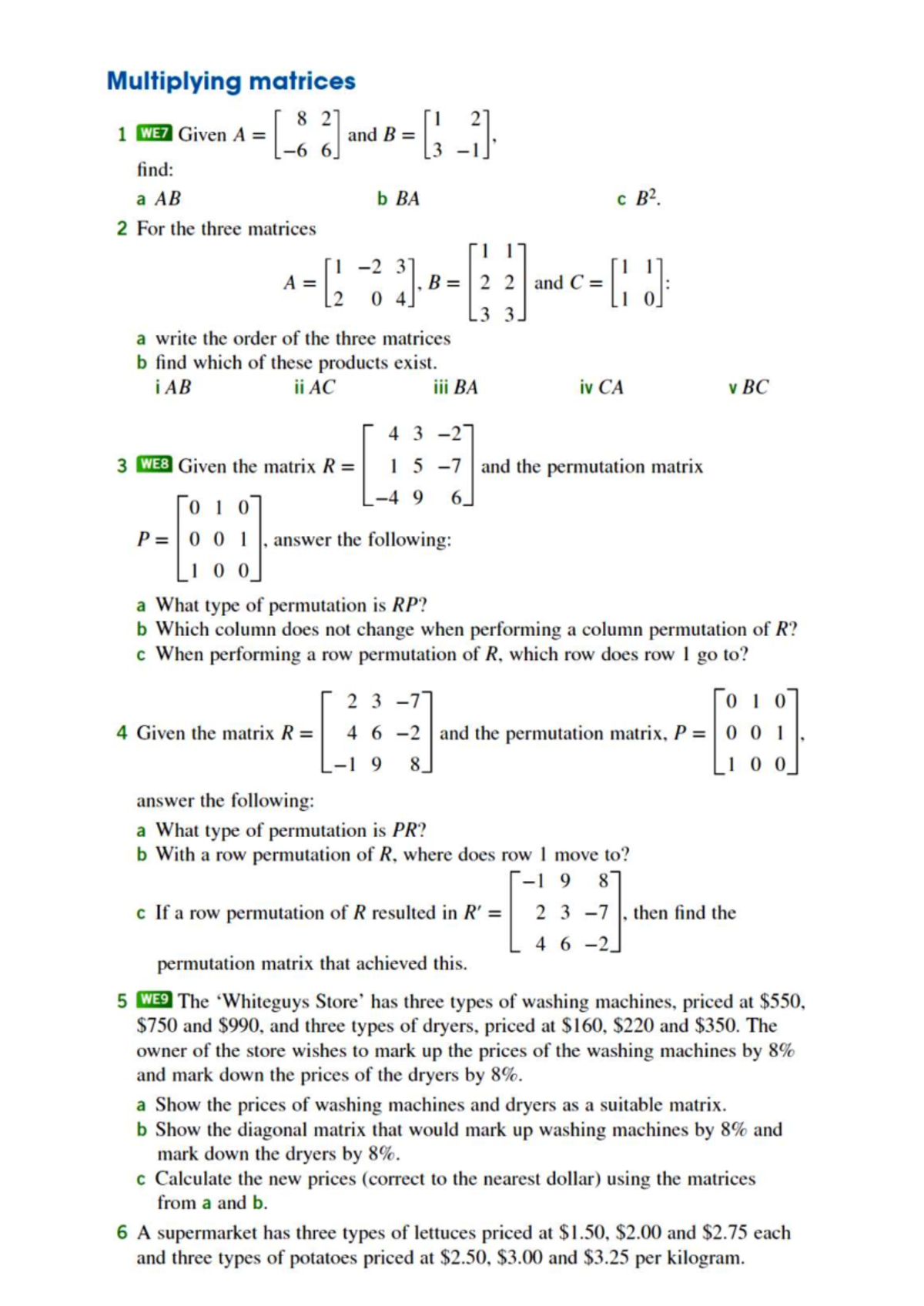 Extra Questions on Multiplying Matrices - WE7, WE8, WE9, WE10 - Studocu