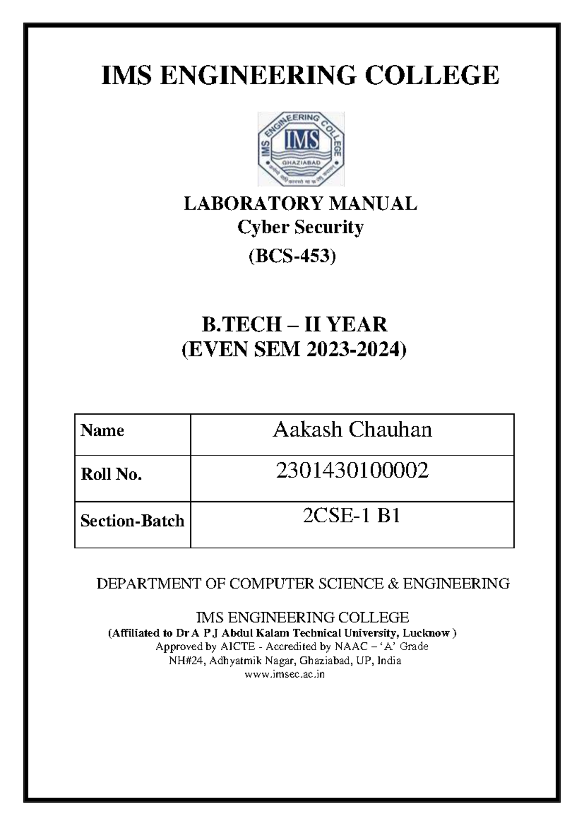 Cyber Security Lab Manual BCS453 - B.Tech II Year (Even Sem) - Studocu