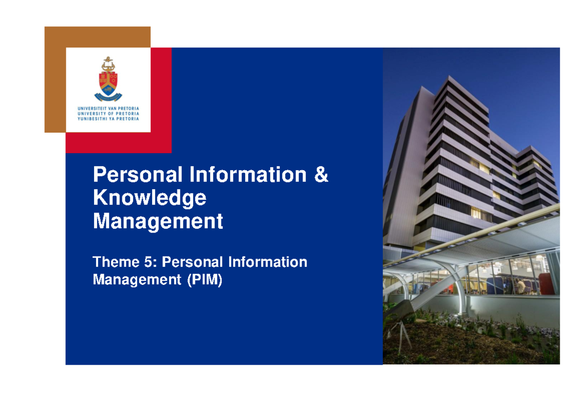 Lecture Notes on Personal Information Management (PIM) - Studocu