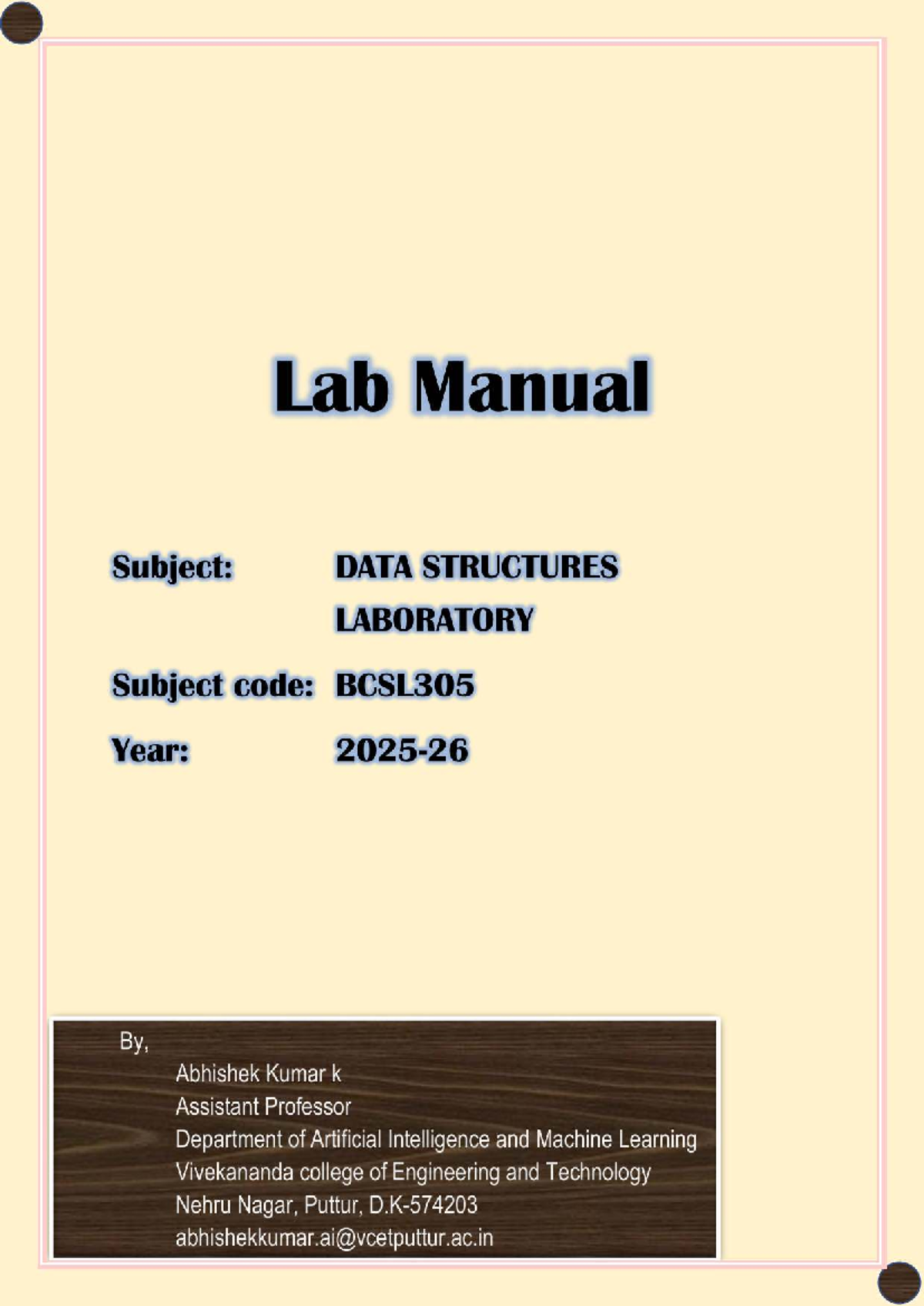 Lab Manual for Data Structures Laboratory (BCSL305) - C Programming ...