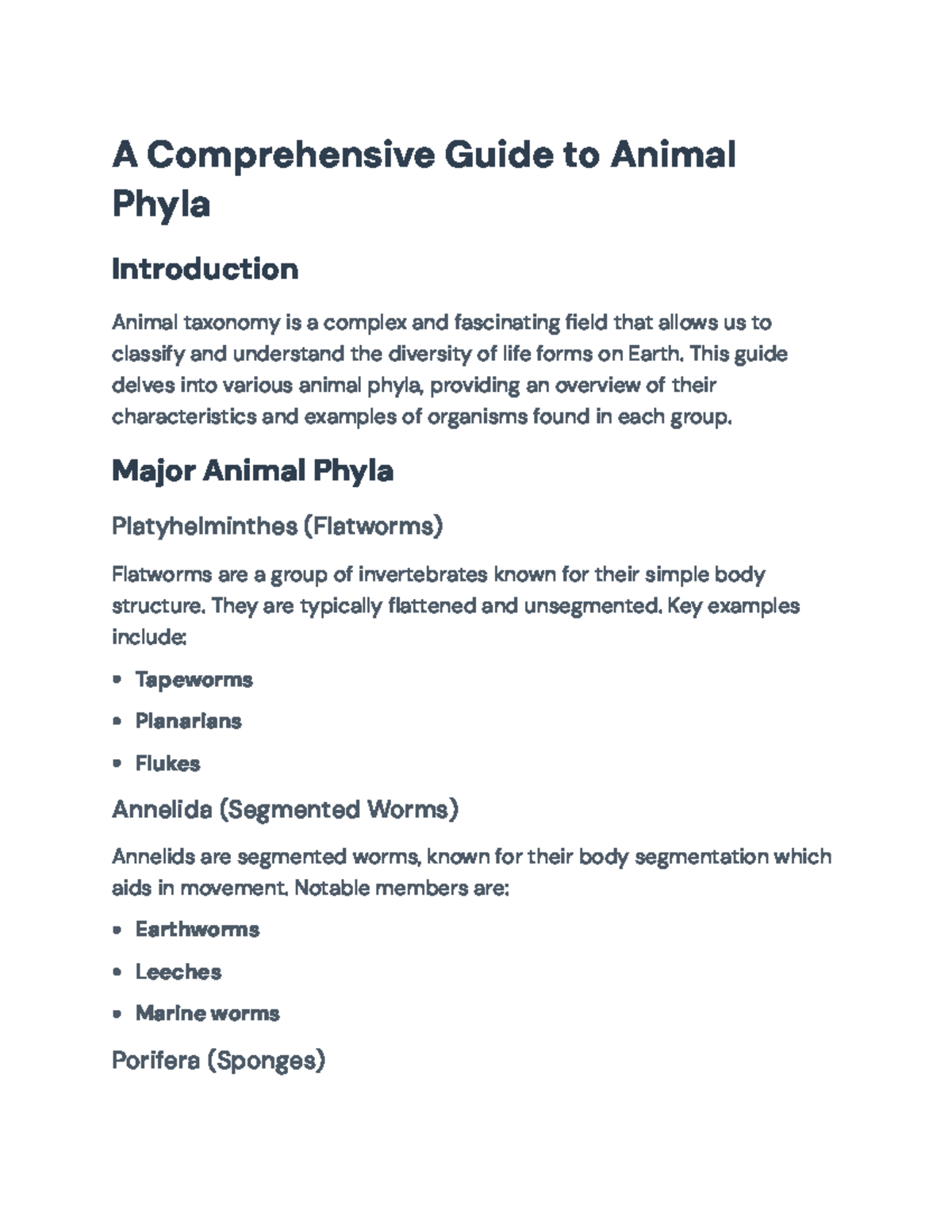 A Comprehensive Guide to Animal Phyla: Char. & Ex. for Bio 101 - Studocu