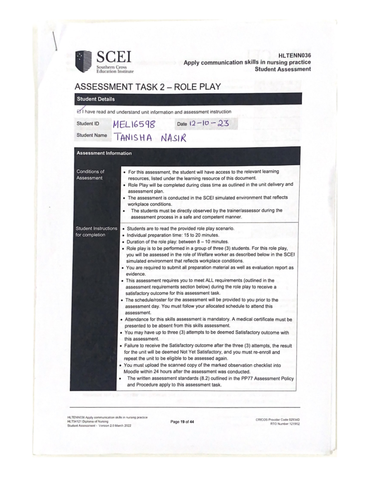 036 Task02 Role Play 2 - Semester 01 Overview and Guidelines - Studocu