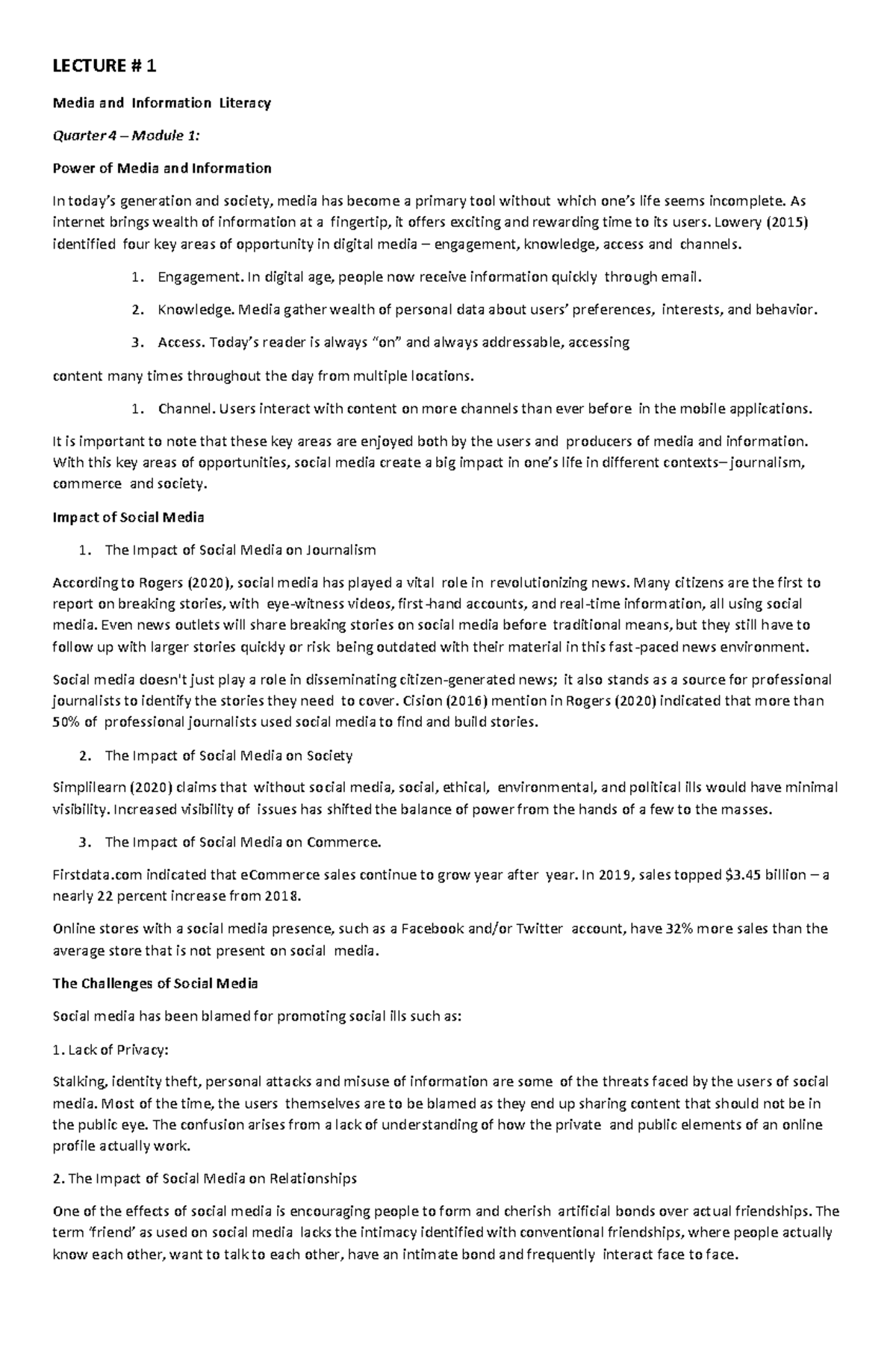 Lecture-4 - LECTURE # 1 Media and Information Literacy Quarter 4 ...