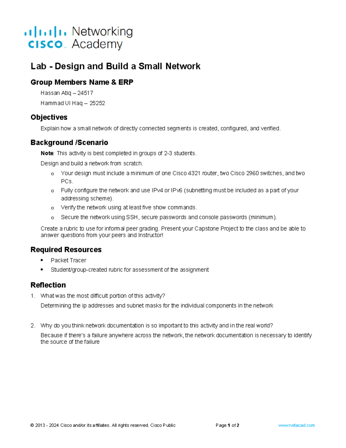 Lab 17.8.1 - Design and Build a Small Network (Course 24517) - Studocu