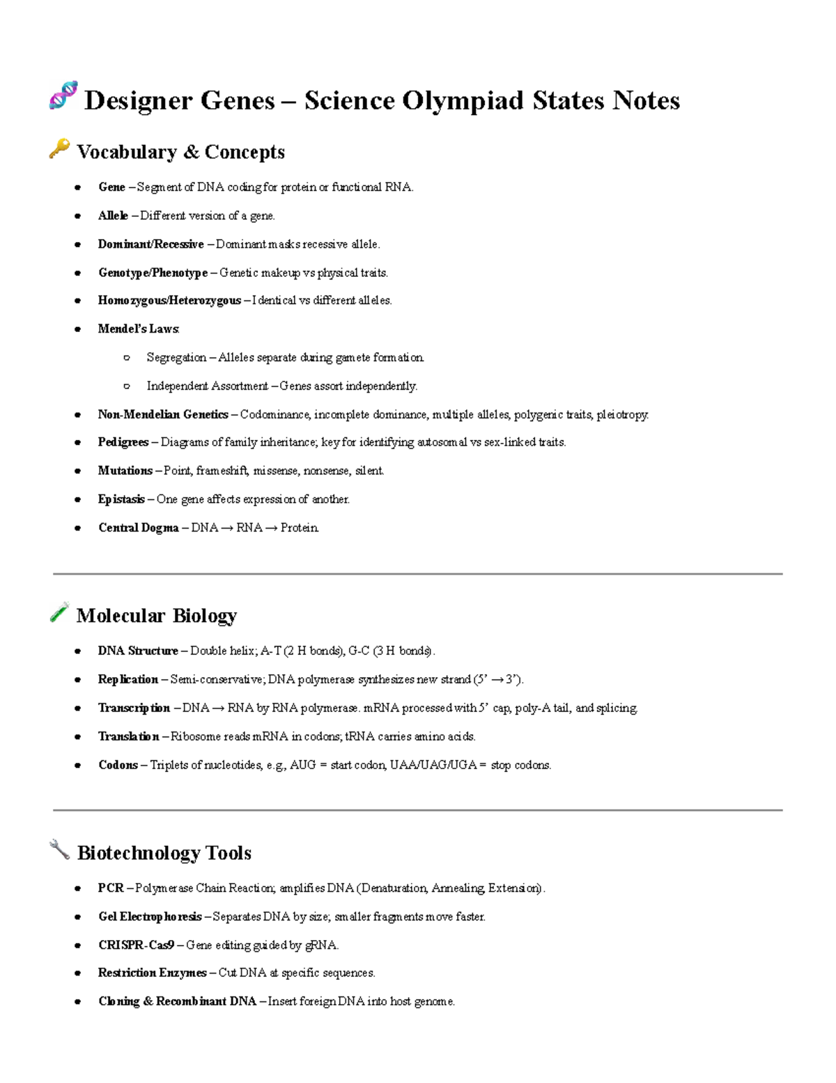 Designer Genes - Science Olympiad States Vocabulary Notes - Studocu