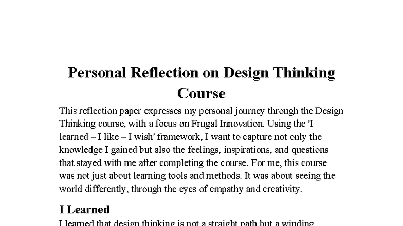 Course Reflection - Đây - Personal Reflection on Design Thinking Course ...