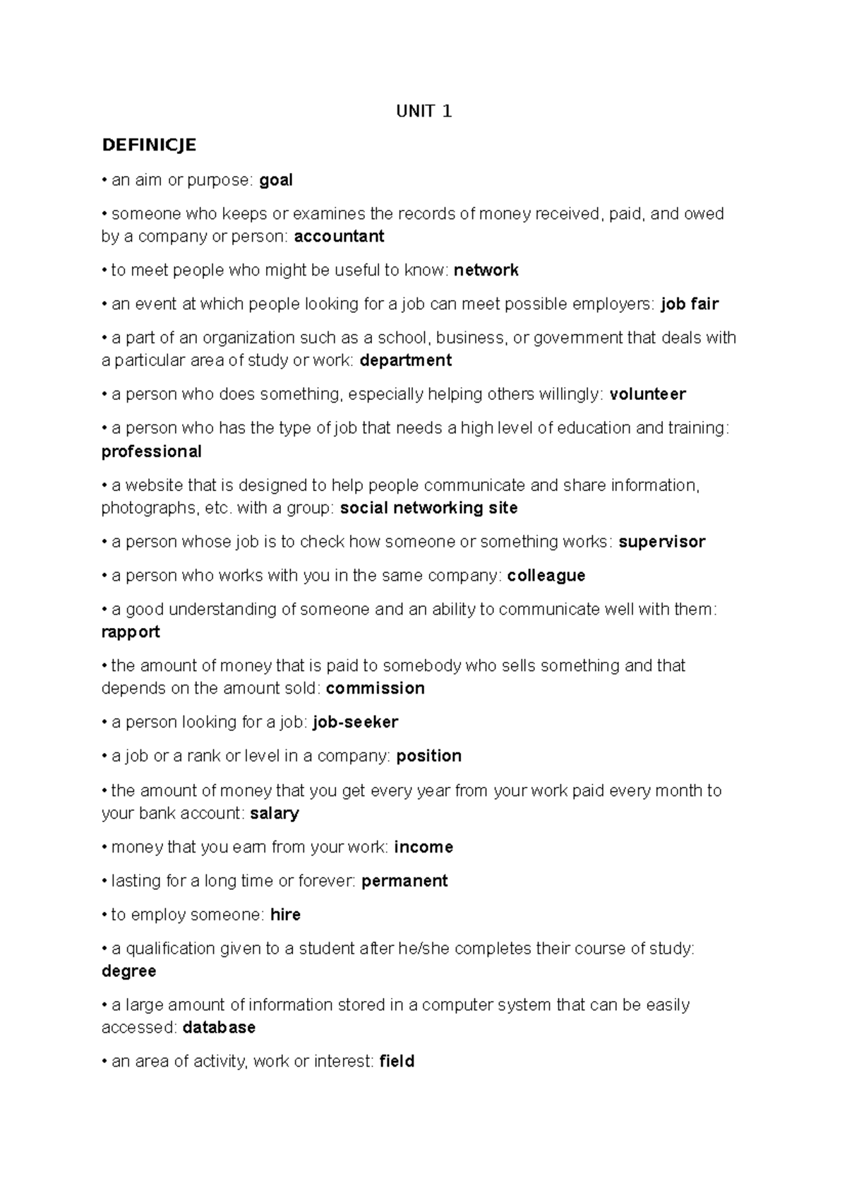 UNIT 1 - Key Definitions and Concepts for Career Development - Studocu