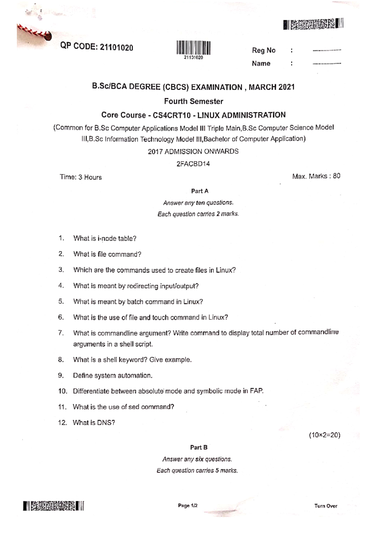 Linux Administration March 2021 - BSc Computer Science - MG University ...