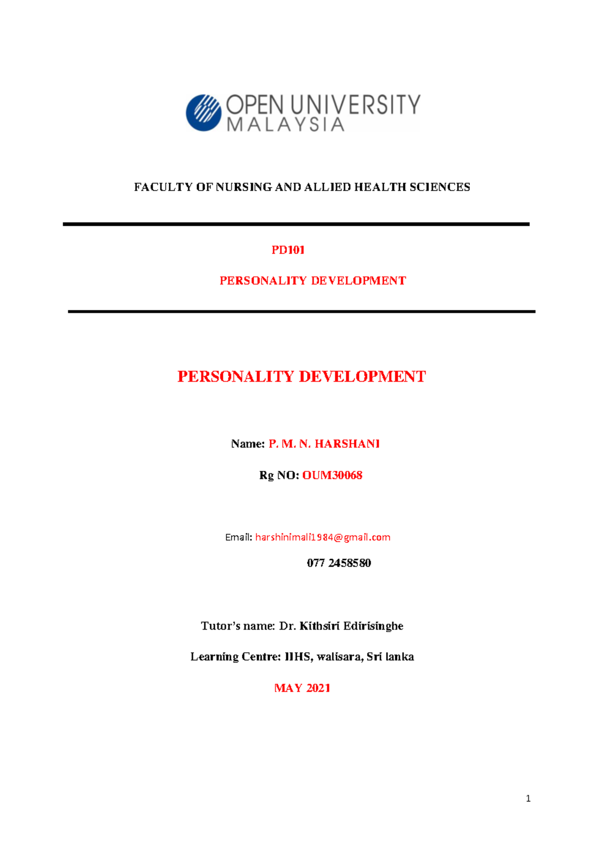 Personality Development Assignment PD: Enhancing Nursing Skills - Studocu
