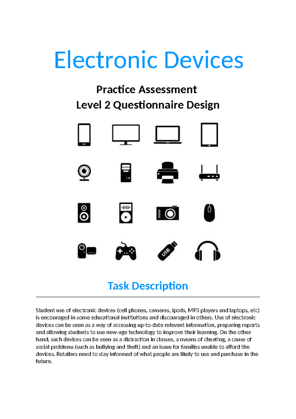 Electronic Devices Use Survey: Level 2 Questionnaire Analysis - Studocu