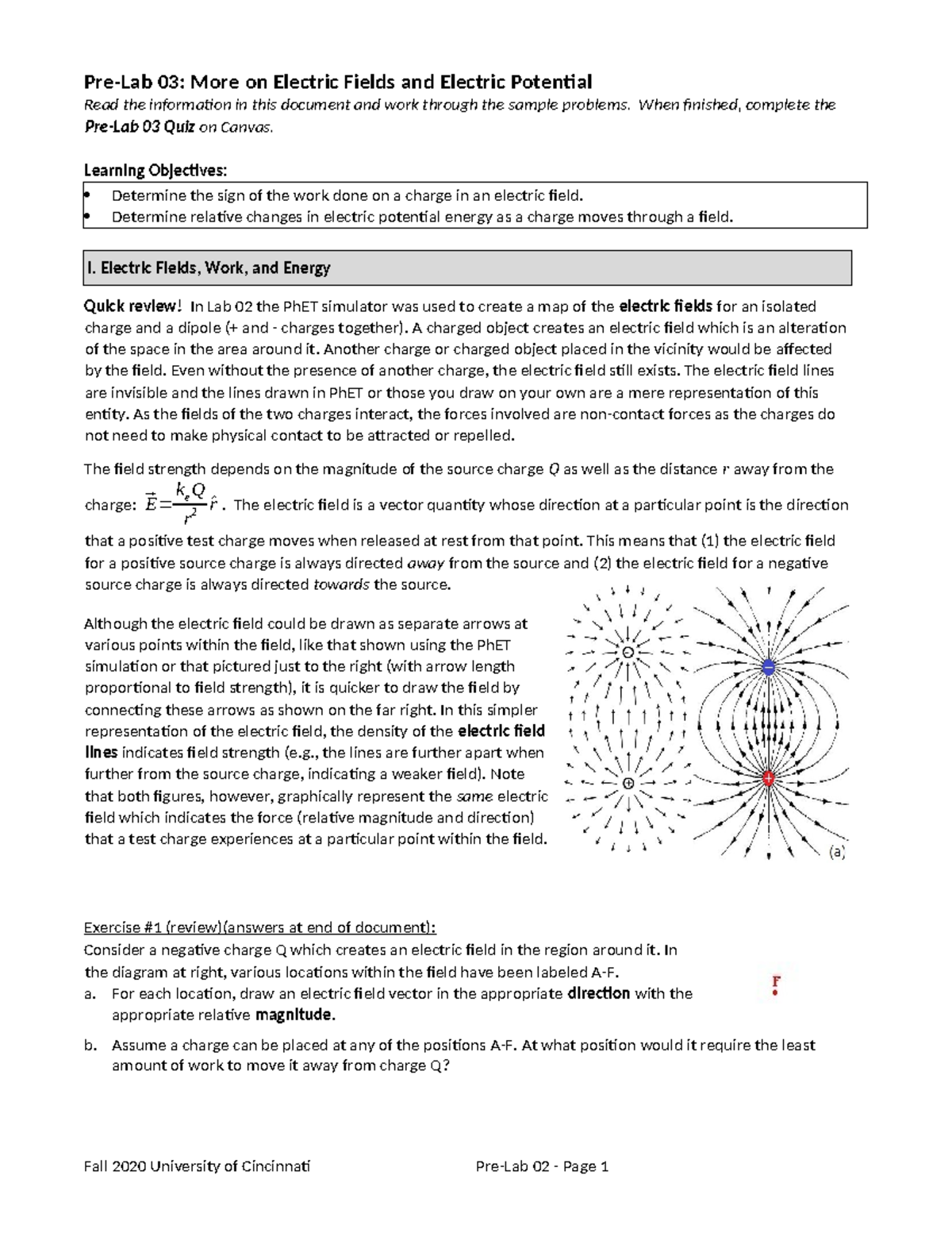 FS20 - Lab 03 - Electric Fields & Potential Overview and Quiz - Studocu