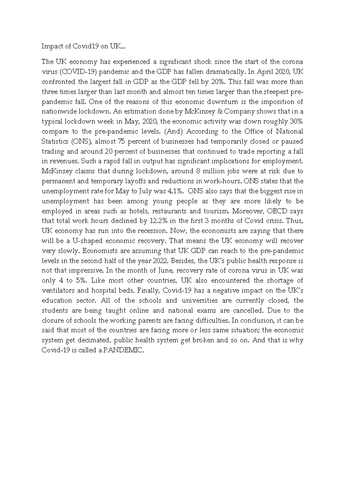 Impact of Covid 19 on the United Kingdom - Impact of Covid19 on UK ...