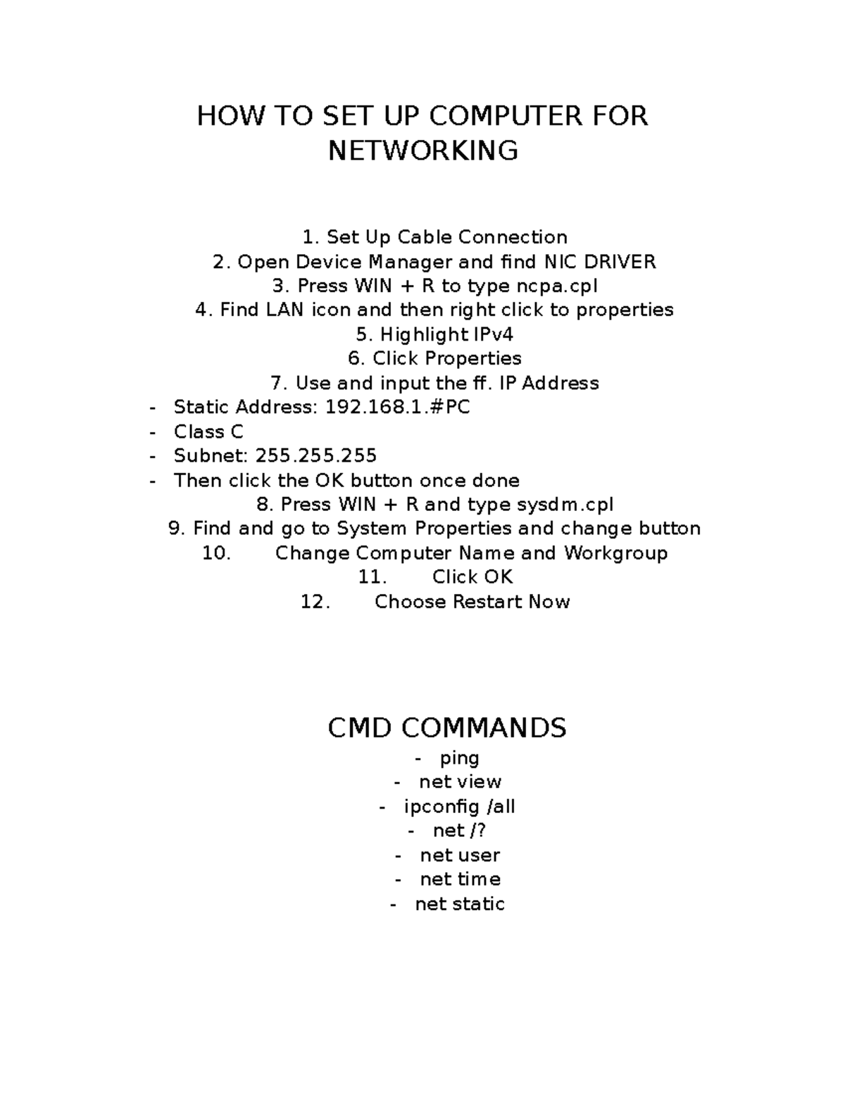 HOW TO SET UP Computer FOR Networking - HOW TO SET UP COMPUTER FOR ...