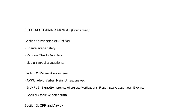 First Aid Training Manual - SFA (Condensed Version) - Studocu
