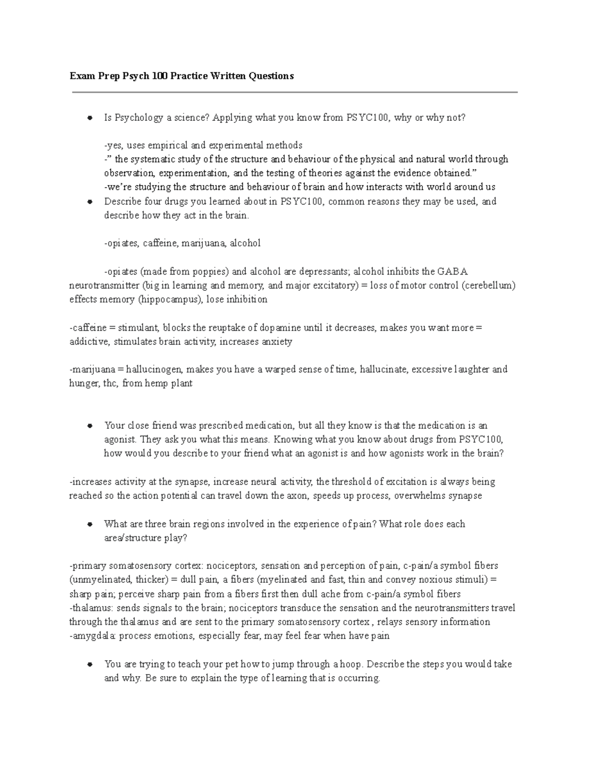 Psych 100 long anwser question - Exam Prep Psych 100 Practice Written ...
