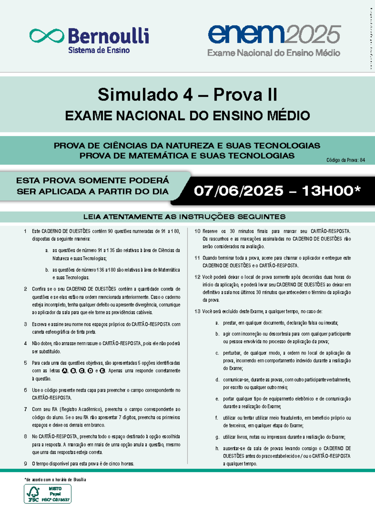 Simulado 4 Prova II - ENEM 2025: Ciências da Natureza e Matemática ...