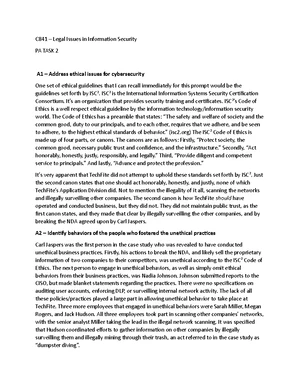 C841 IHP4 Task 2 - Ethics and Cybersecurity in Information Security ...