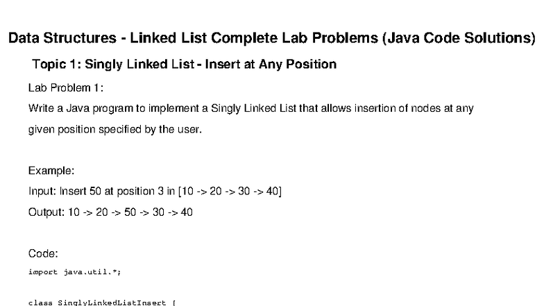 Complete Linked List Lab Problems (CS101) - Java Solutions - Studocu