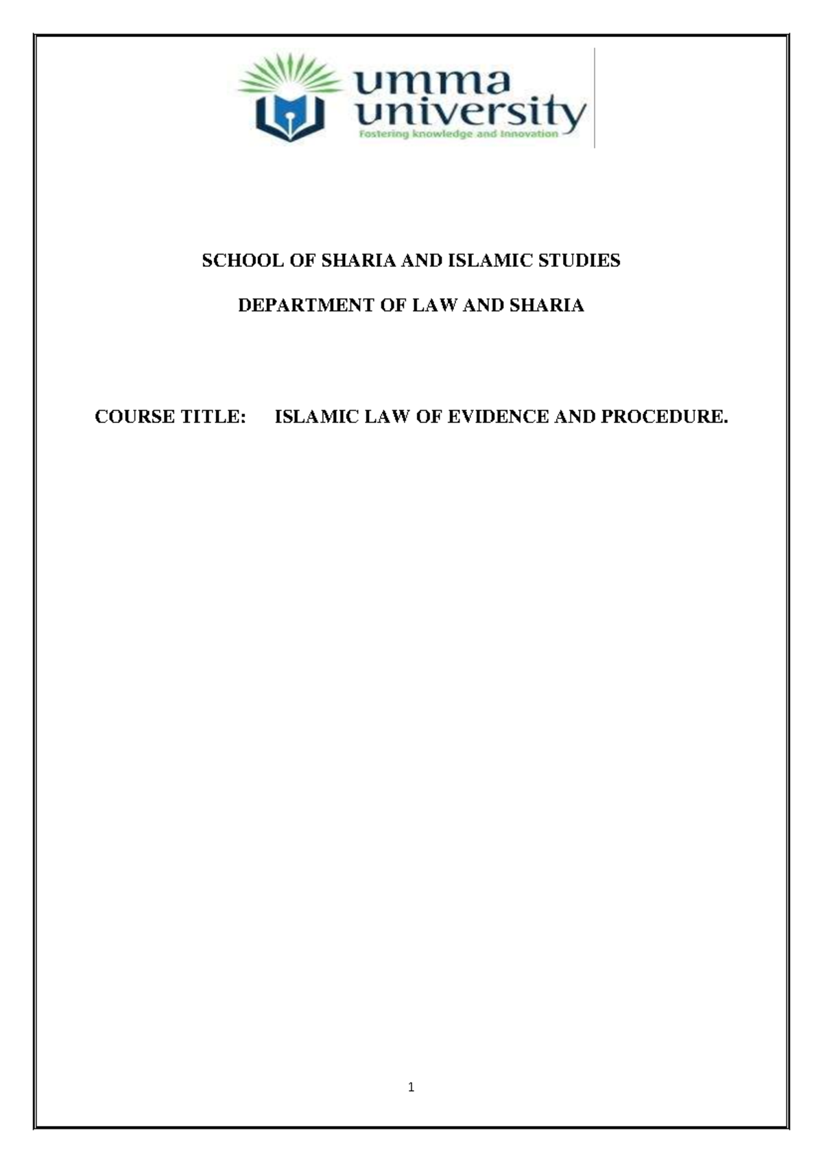Islamic LAW OF EVIDENCE AND PROCEDURE - Course Code: LAW-8 - Studocu