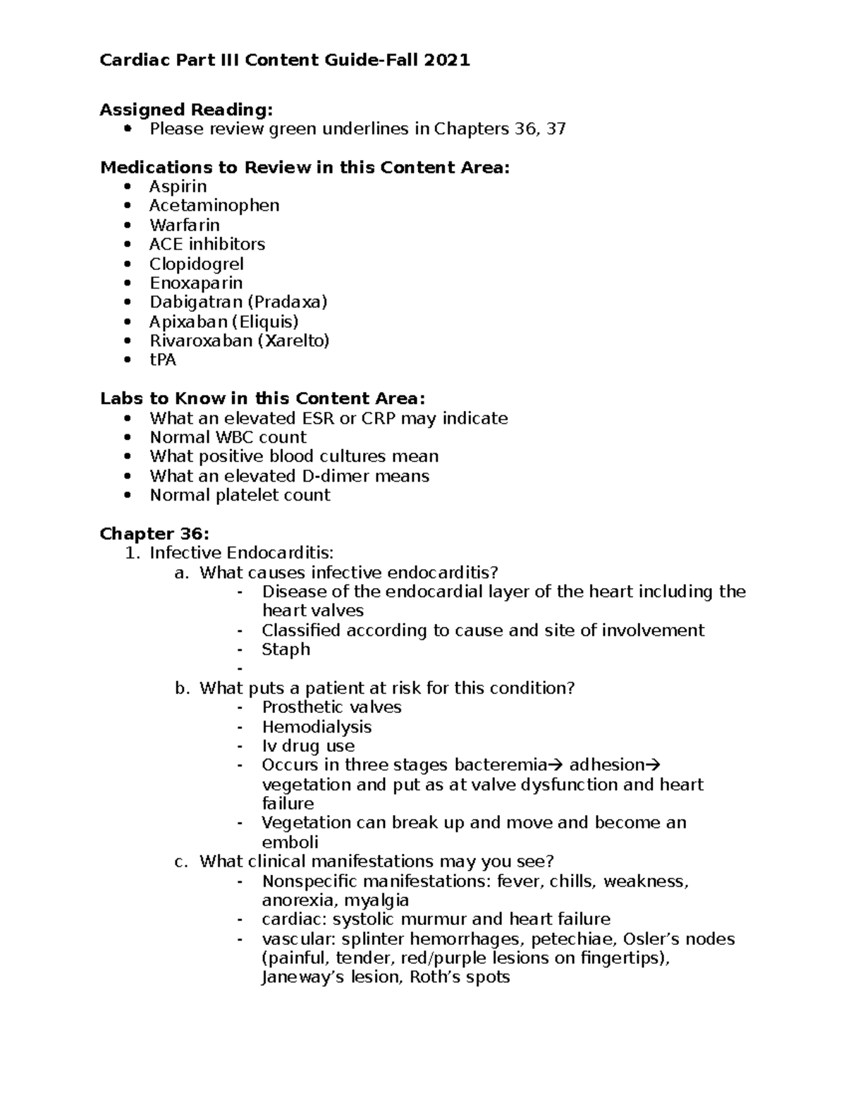 Cardiac Part III Study Guide: Key Concepts and Medications Review - Studocu
